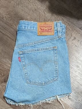 Levi's Light Blue Denim Jean Shorts with Frayed Hem
